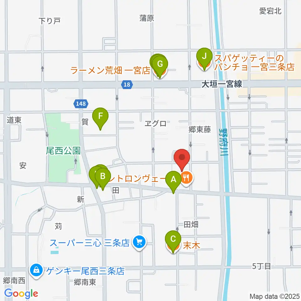 SOUNDNINE周辺のファミレス・ファーストフード一覧地図