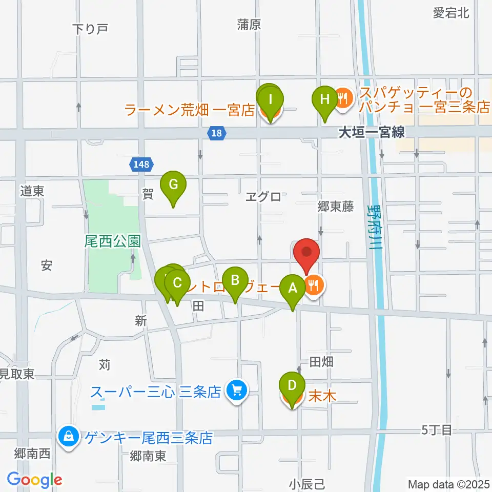 SOUNDNINE周辺のファミレス・ファーストフード一覧地図