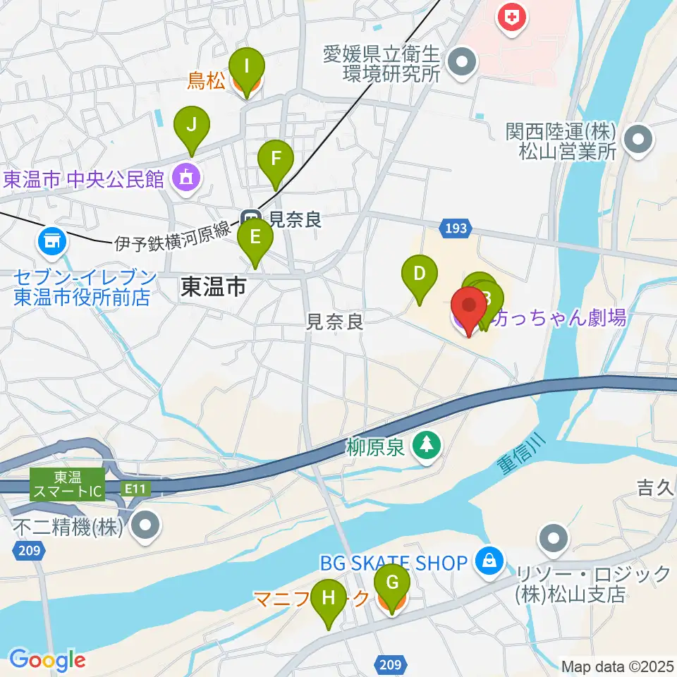 坊っちゃん劇場周辺のファミレス・ファーストフード一覧地図