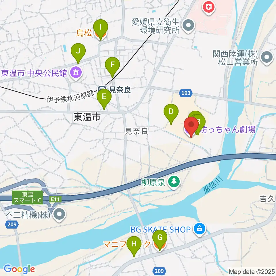 坊っちゃん劇場周辺のファミレス・ファーストフード一覧地図