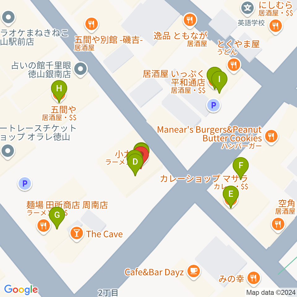 周南LIVE TAKU周辺のファミレス・ファーストフード一覧地図