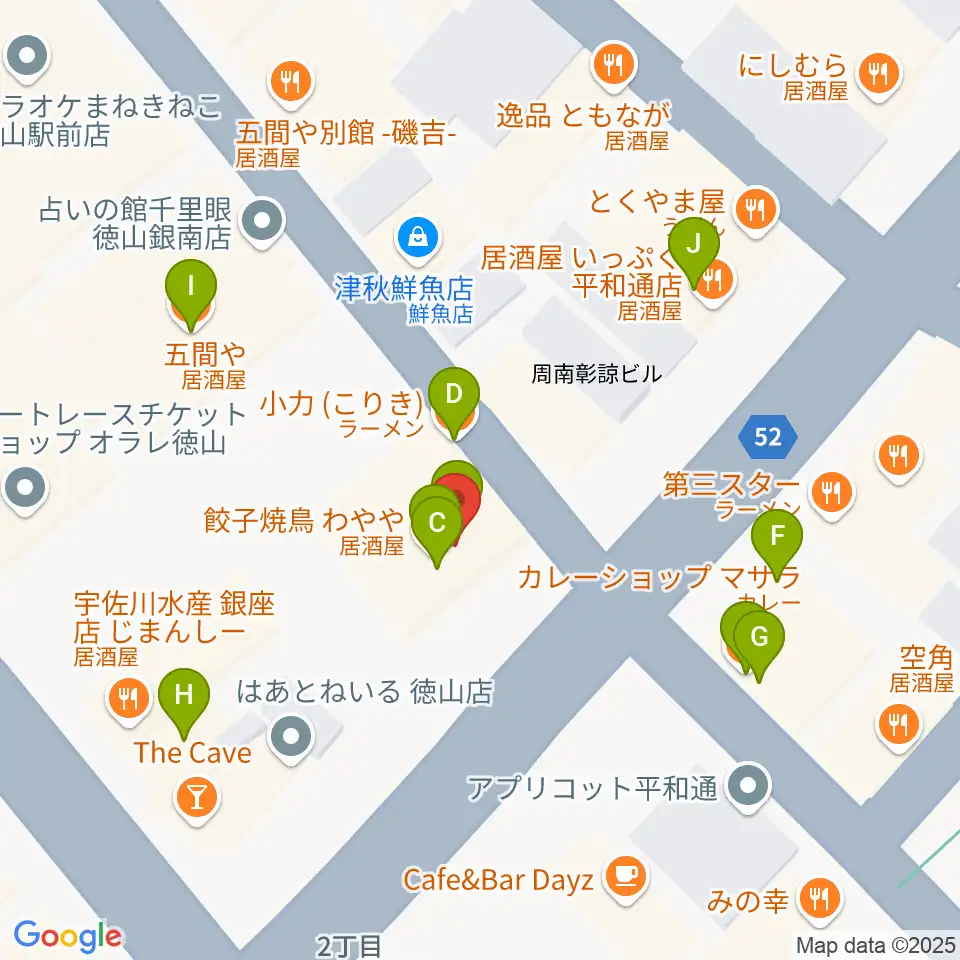周南LIVE TAKU周辺のファミレス・ファーストフード一覧地図