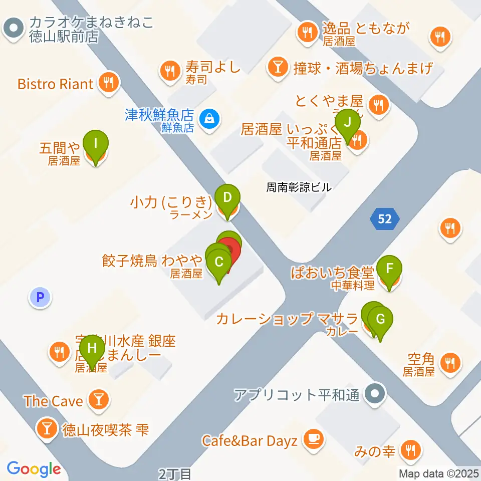 周南LIVE TAKU周辺のファミレス・ファーストフード一覧地図