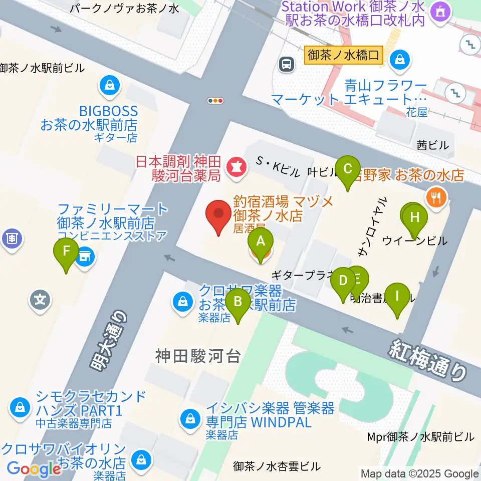 クロサワウインドお茶の水店周辺のファミレス・ファーストフード一覧地図