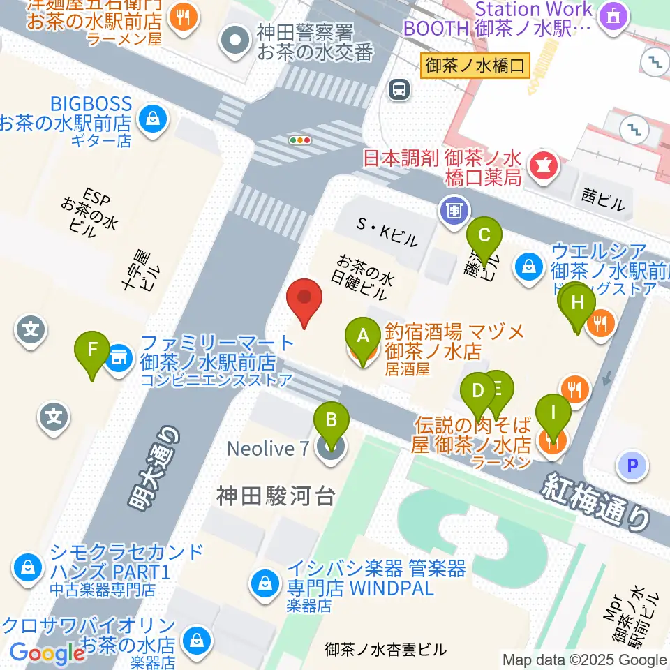 クロサワウインドお茶の水店周辺のファミレス・ファーストフード一覧地図