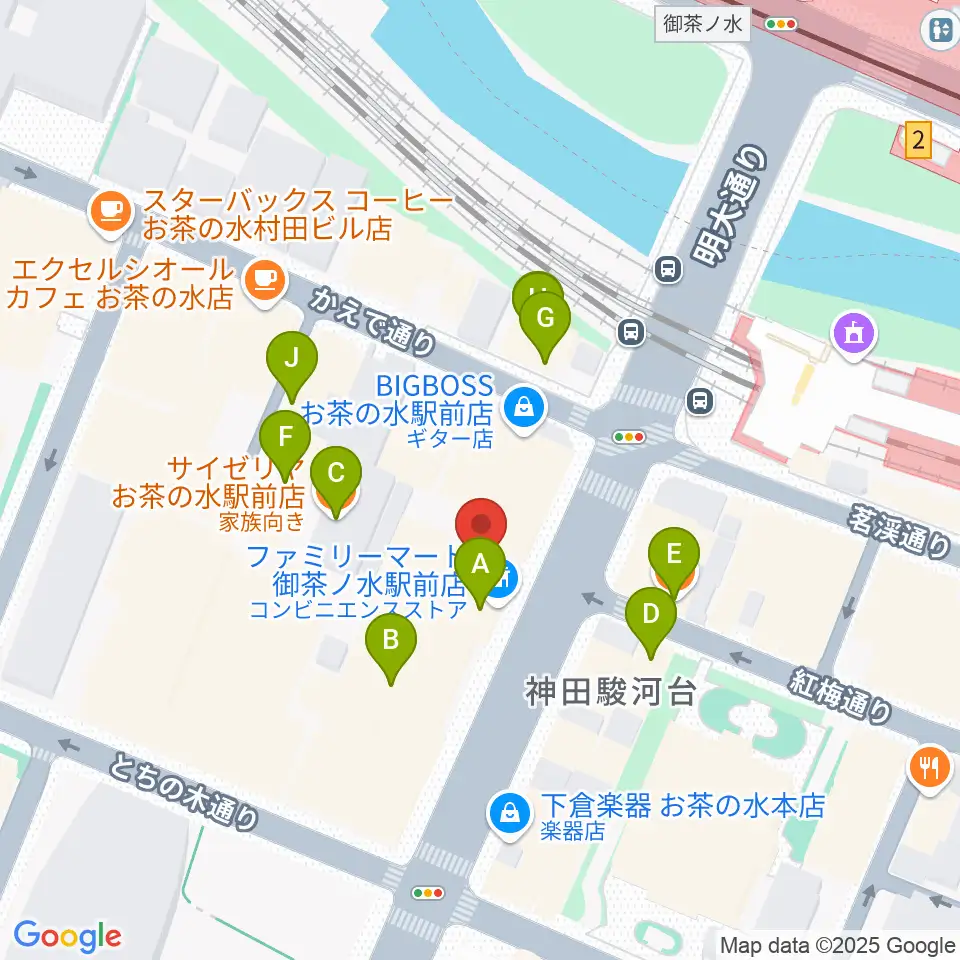 BIGBOSSお茶の水店 別館周辺のファミレス・ファーストフード一覧地図