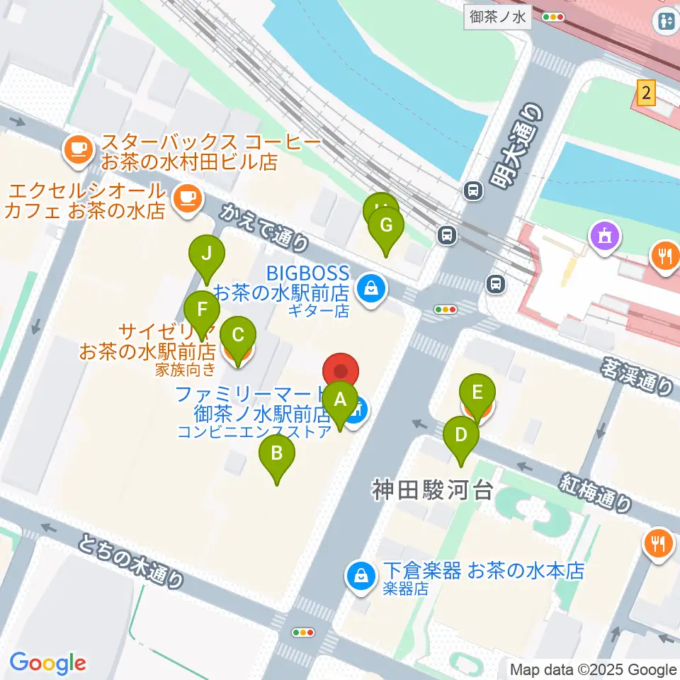 BIGBOSSお茶の水店 別館周辺のファミレス・ファーストフード一覧地図