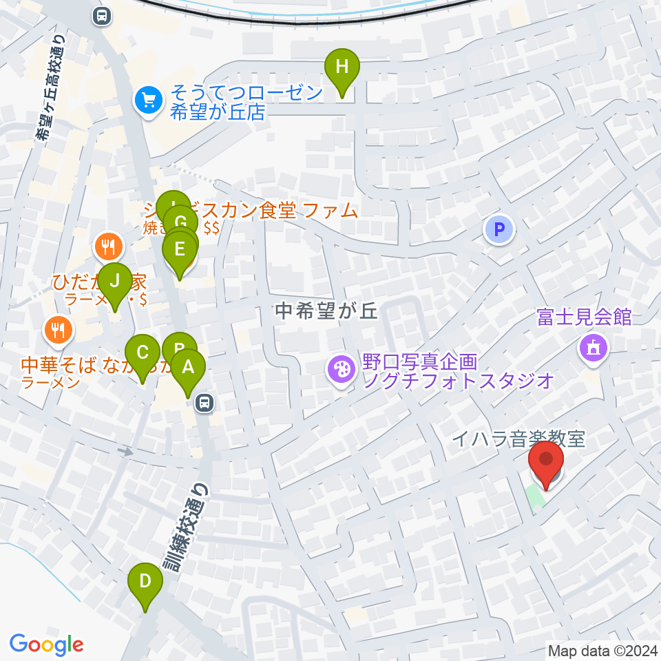 イハラ音楽教室周辺のファミレス・ファーストフード一覧地図