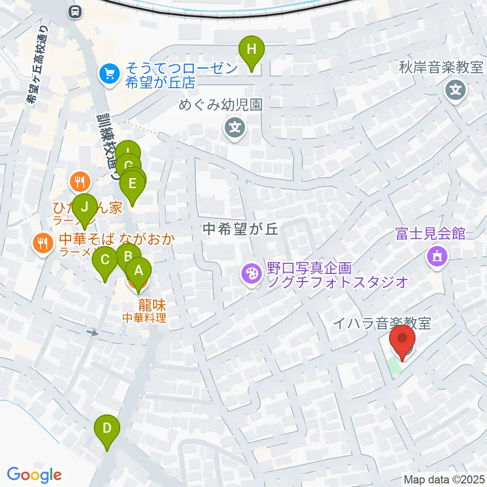 イハラ音楽教室周辺のファミレス・ファーストフード一覧地図