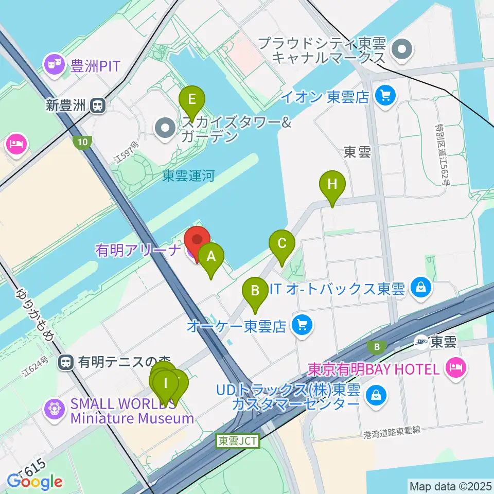 有明アリーナ周辺のファミレス・ファーストフード一覧地図