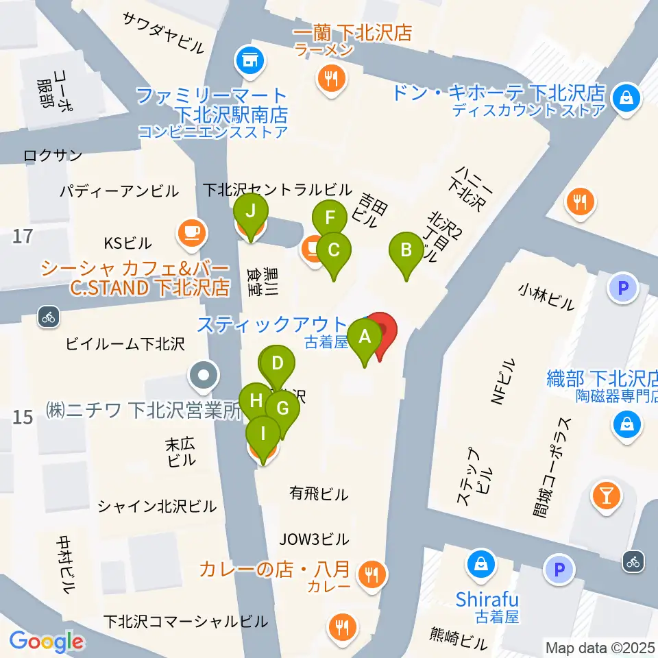 下北沢 近松周辺のファミレス・ファーストフード一覧地図
