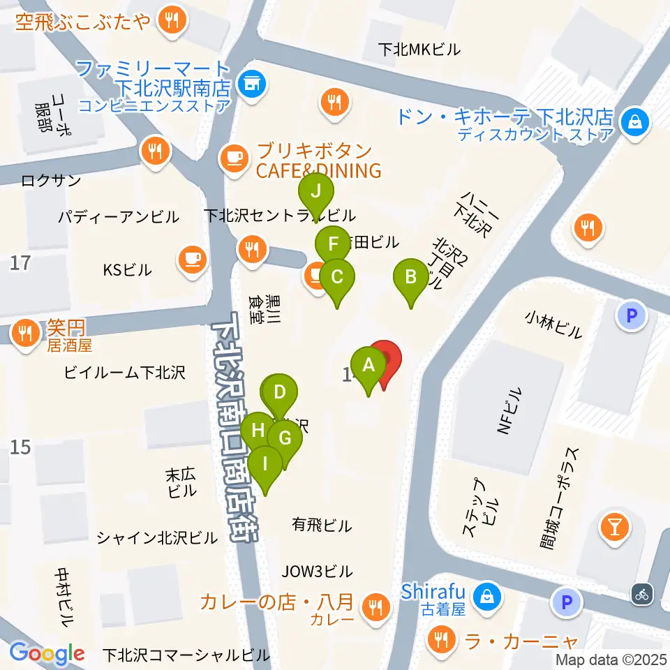 下北沢 近松周辺のファミレス・ファーストフード一覧地図