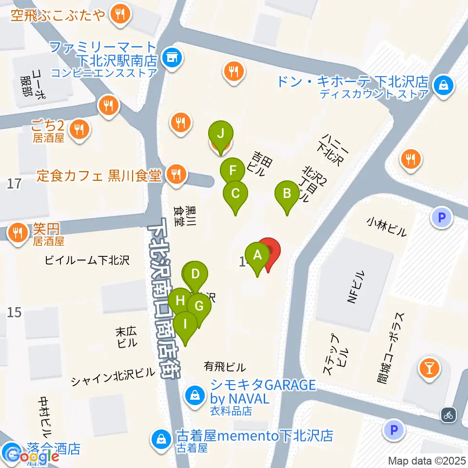 下北沢 近松周辺のファミレス・ファーストフード一覧地図