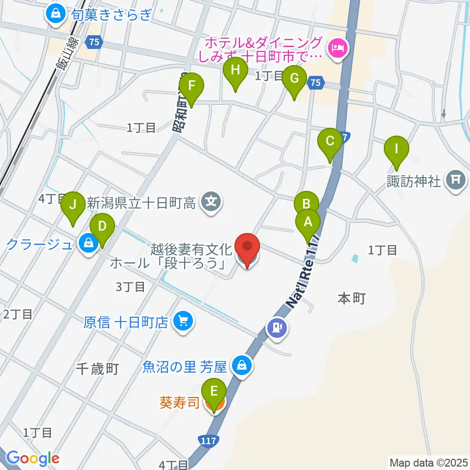 越後妻有文化ホール 段十ろう周辺のファミレス・ファーストフード一覧地図
