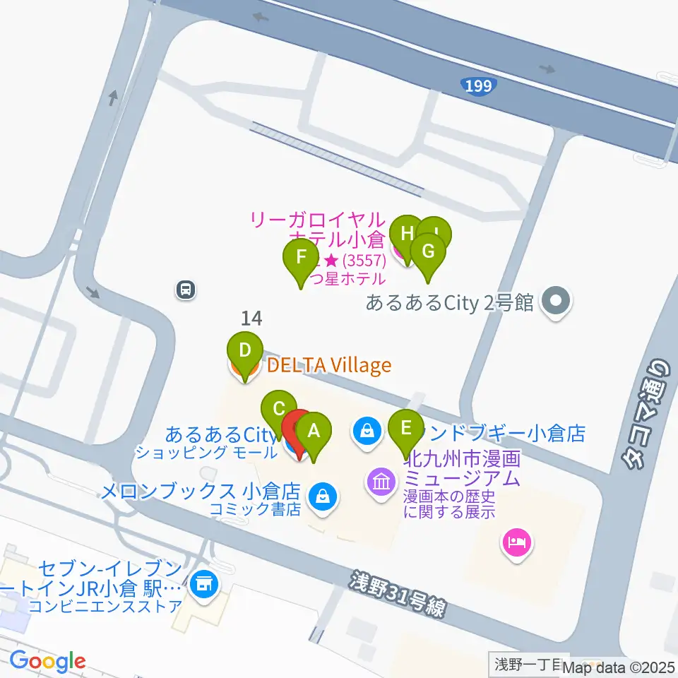 あるあるCity周辺のファミレス・ファーストフード一覧地図