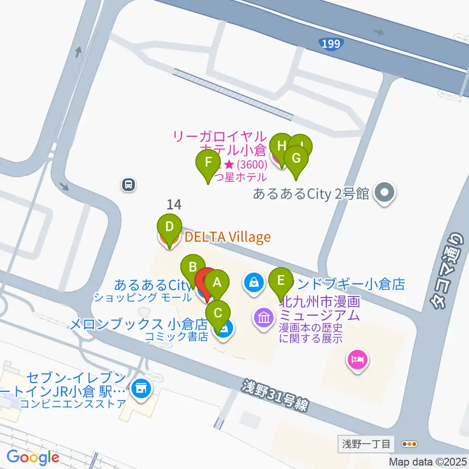 あるあるCity周辺のファミレス・ファーストフード一覧地図