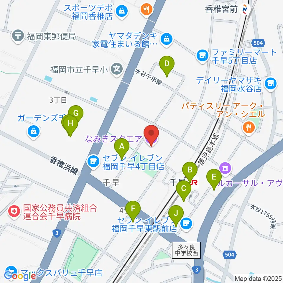 なみきスクエア・東市民センター周辺のファミレス・ファーストフード一覧地図