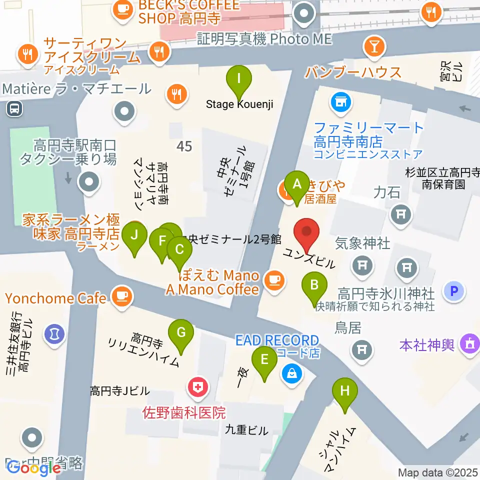 アトリエファンファーレ高円寺周辺のファミレス・ファーストフード一覧地図