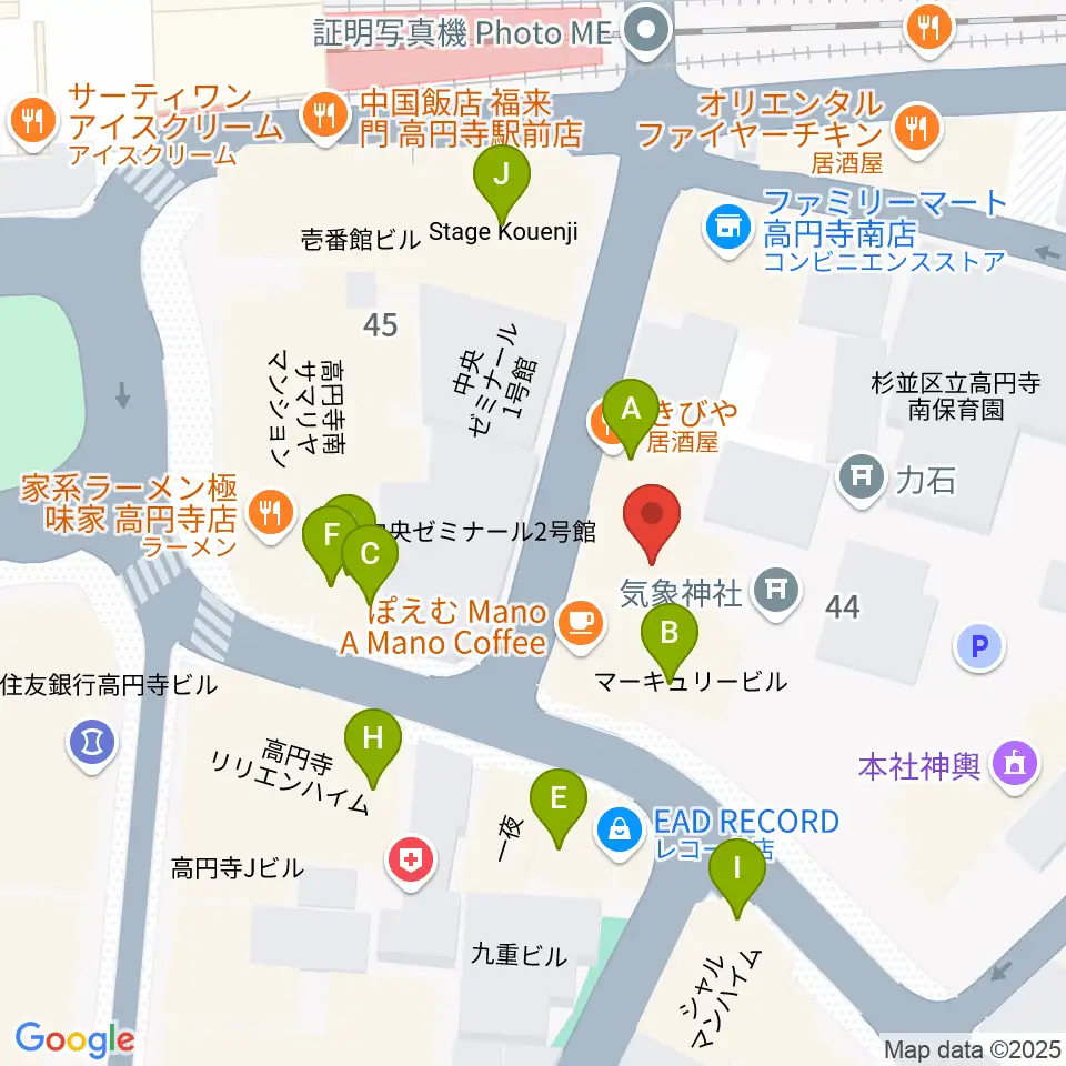 アトリエファンファーレ高円寺周辺のファミレス・ファーストフード一覧地図