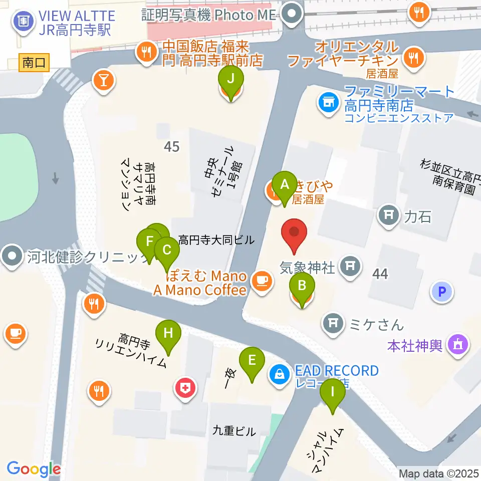 アトリエファンファーレ高円寺周辺のファミレス・ファーストフード一覧地図
