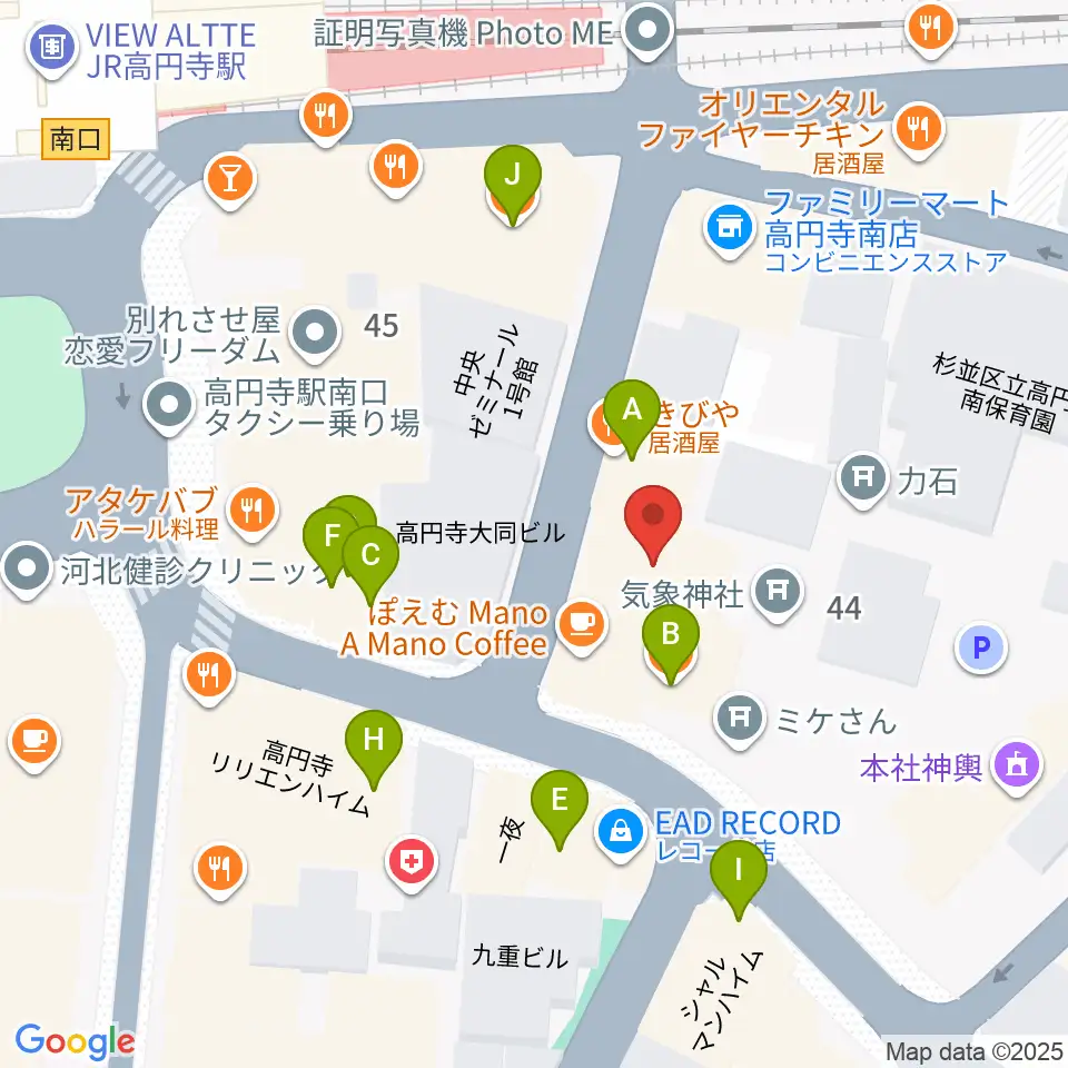 アトリエファンファーレ高円寺周辺のファミレス・ファーストフード一覧地図