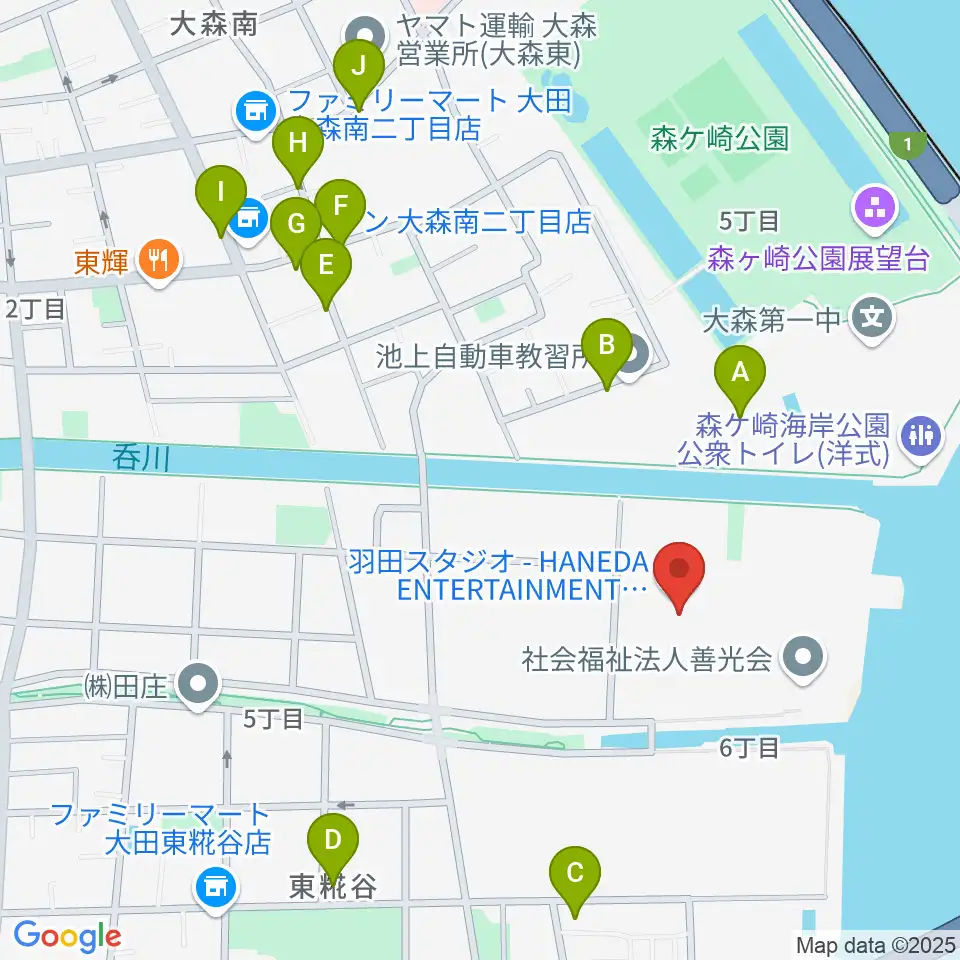 羽田スタジオ周辺のファミレス・ファーストフード一覧地図