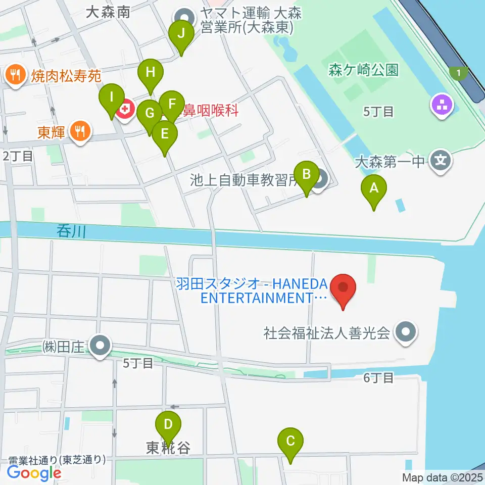 羽田スタジオ周辺のファミレス・ファーストフード一覧地図