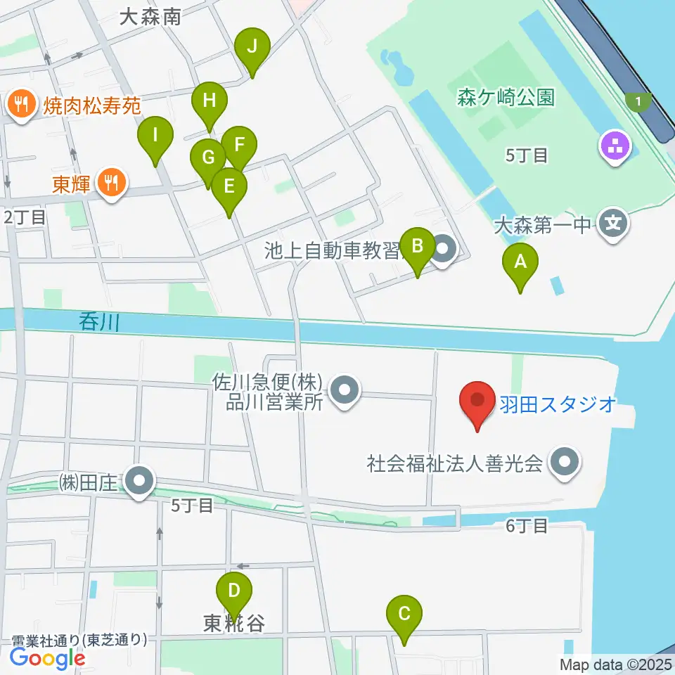 羽田スタジオ周辺のファミレス・ファーストフード一覧地図