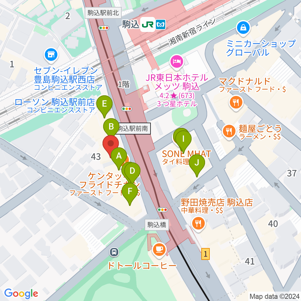 ムラーラミュージックオフィス周辺のファミレス・ファーストフード一覧地図