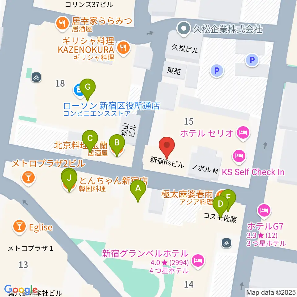 コフレリオ新宿シアター周辺のファミレス・ファーストフード一覧地図