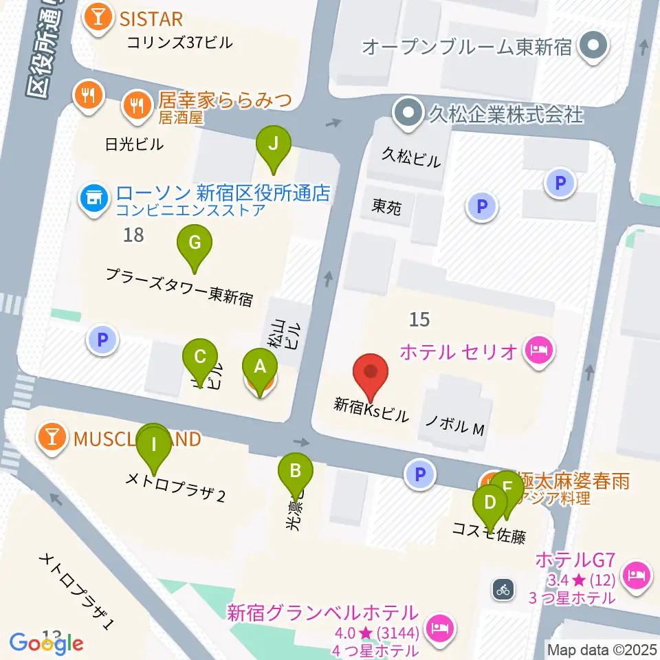 コフレリオ新宿シアター周辺のファミレス・ファーストフード一覧地図