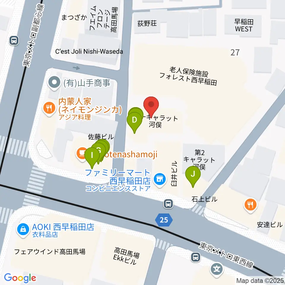 高田馬場ラビネスト周辺のファミレス・ファーストフード一覧地図