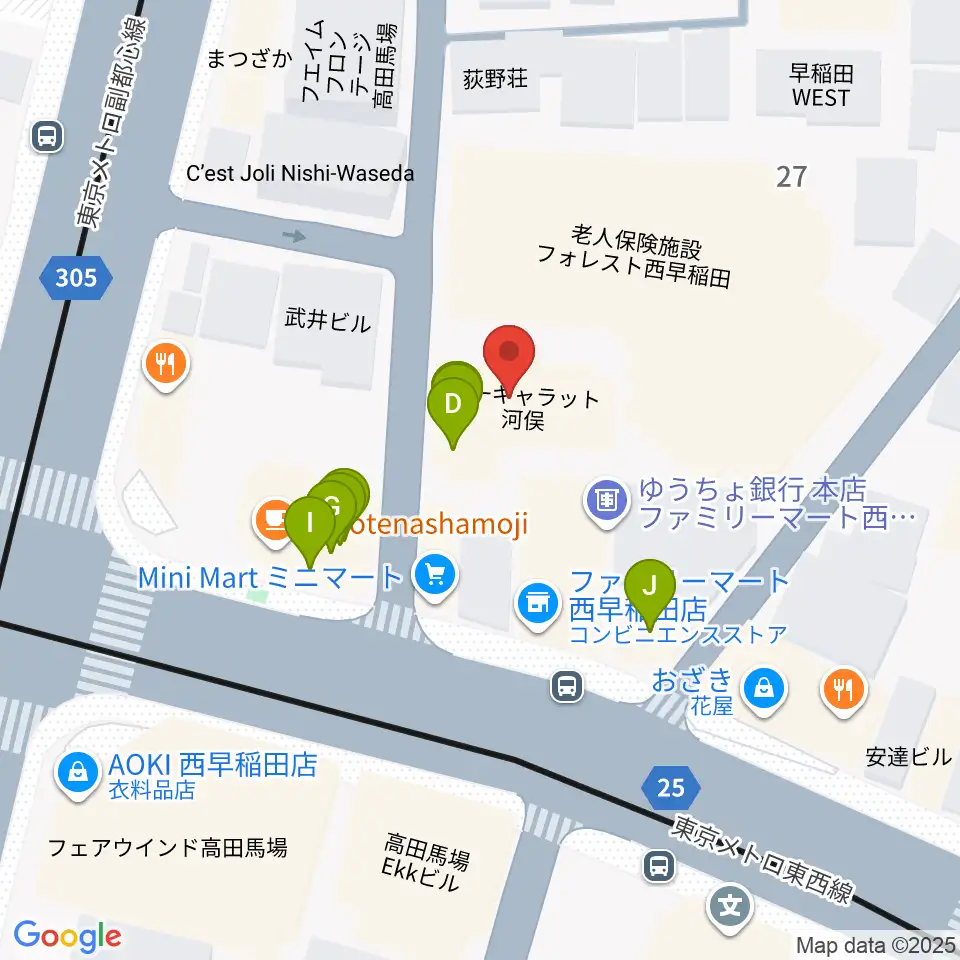 高田馬場ラビネスト周辺のファミレス・ファーストフード一覧地図