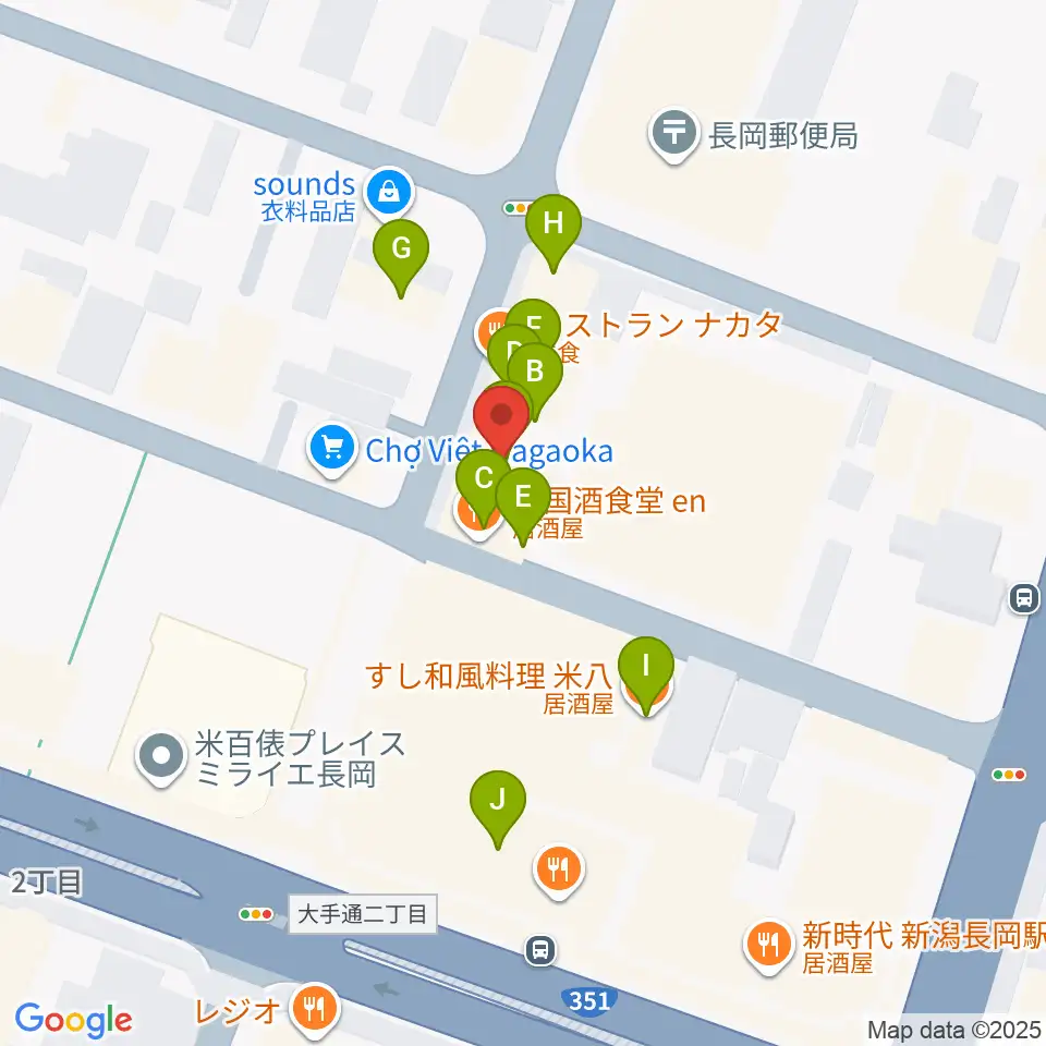 音楽色堂周辺のファミレス・ファーストフード一覧地図