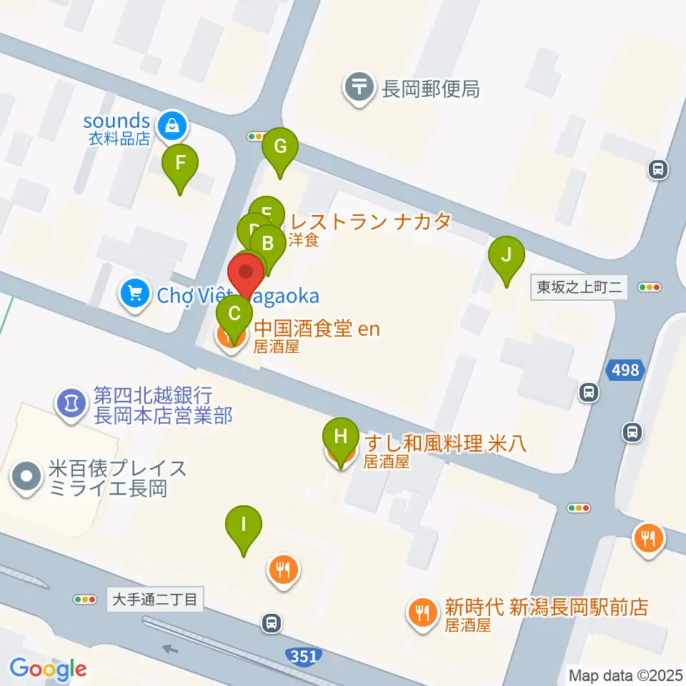 音楽色堂周辺のファミレス・ファーストフード一覧地図