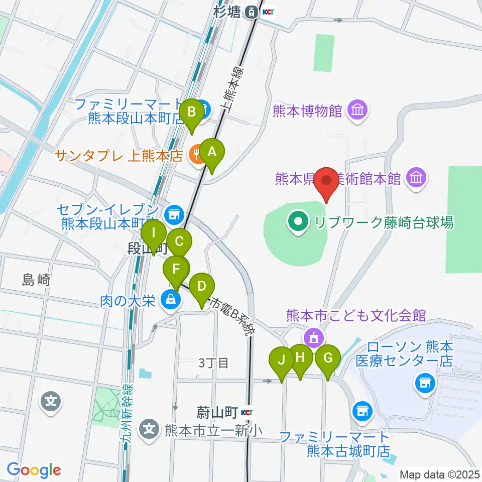リブワーク藤崎台球場周辺のファミレス・ファーストフード一覧地図