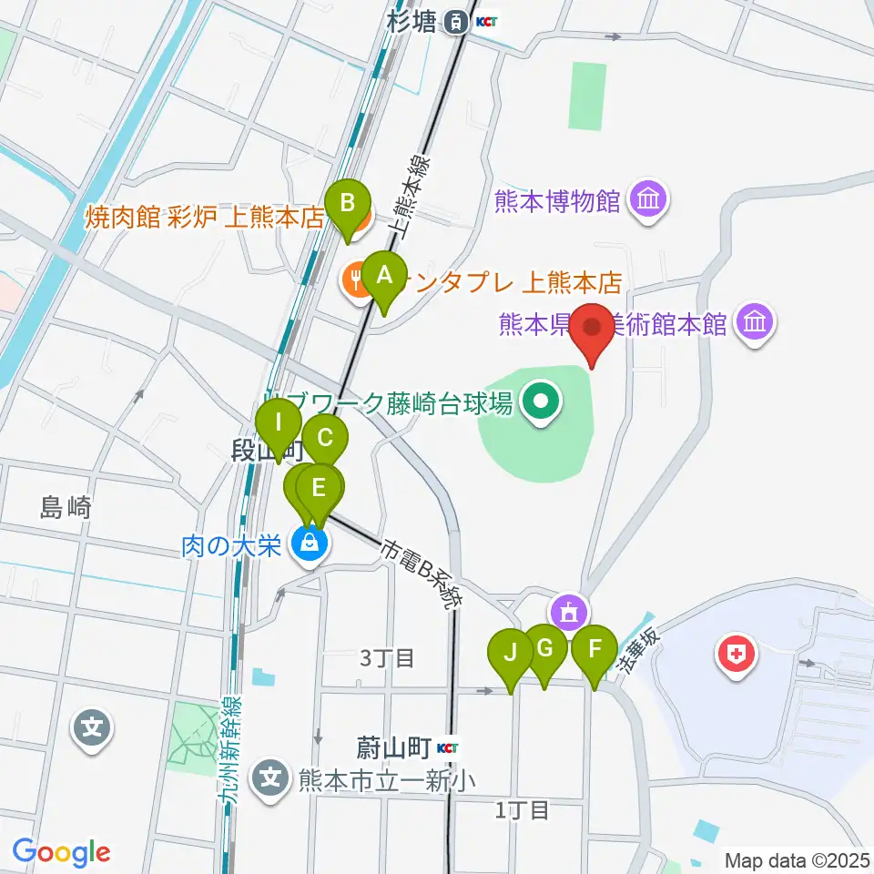 リブワーク藤崎台球場周辺のファミレス・ファーストフード一覧地図