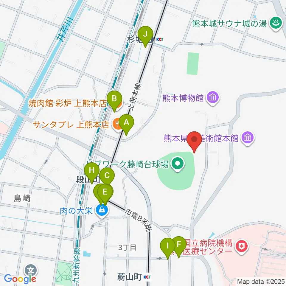 リブワーク藤崎台球場周辺のファミレス・ファーストフード一覧地図