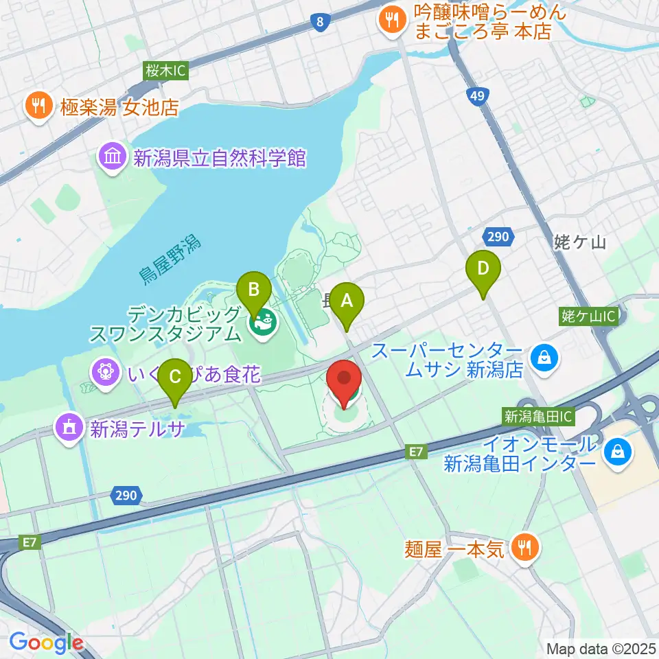 ハードオフエコスタジアム新潟周辺のファミレス・ファーストフード一覧地図