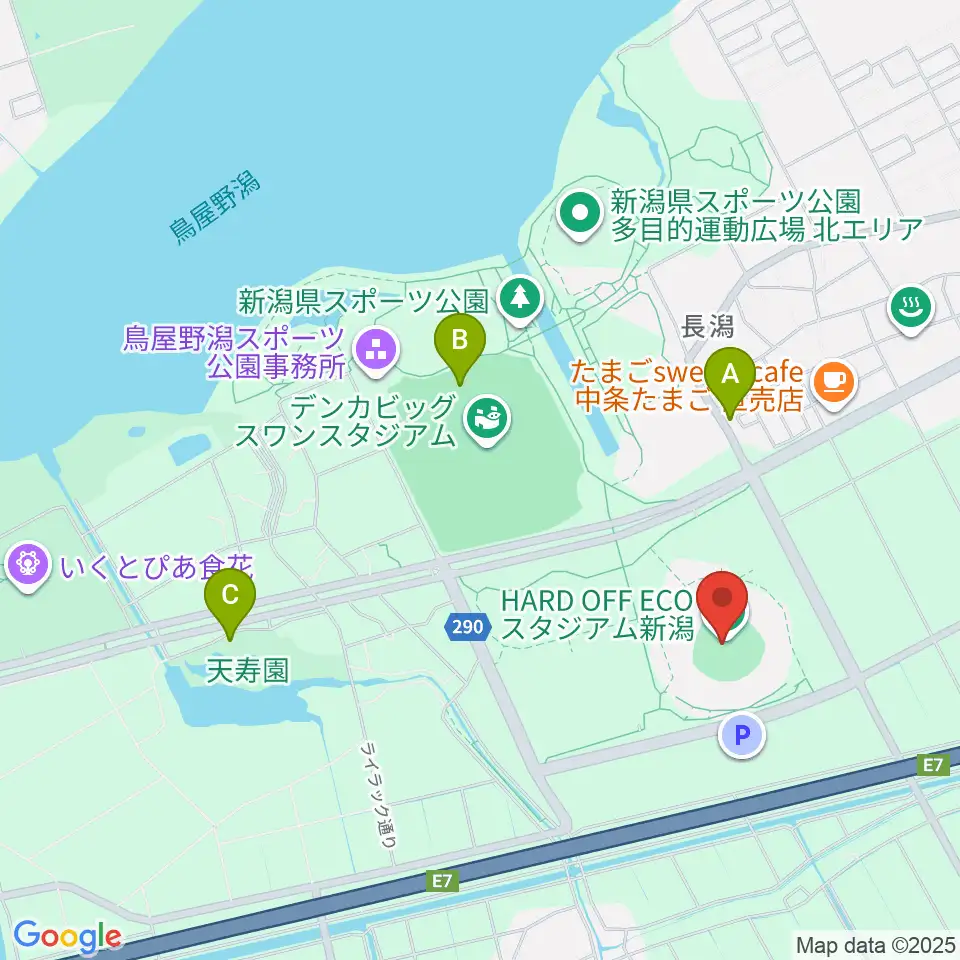 ハードオフエコスタジアム新潟周辺のファミレス・ファーストフード一覧地図