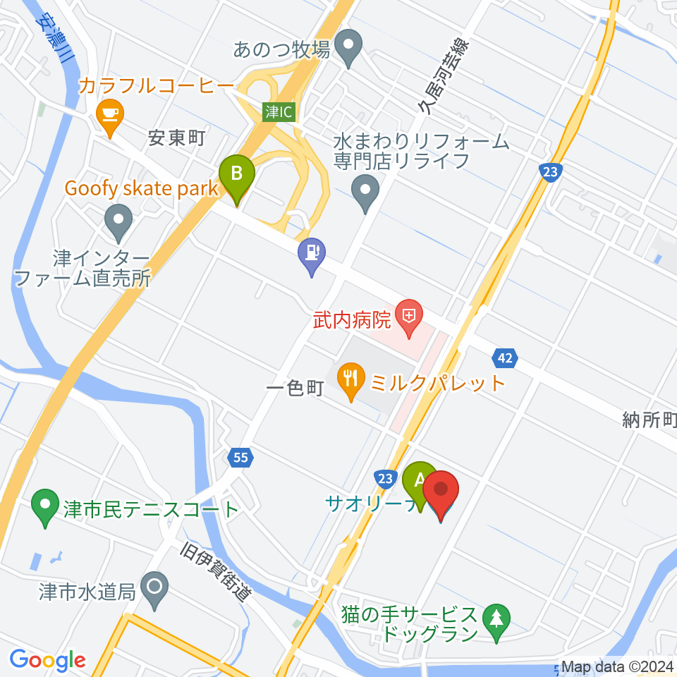 日硝ハイウエーアリーナ周辺のファミレス・ファーストフード一覧地図