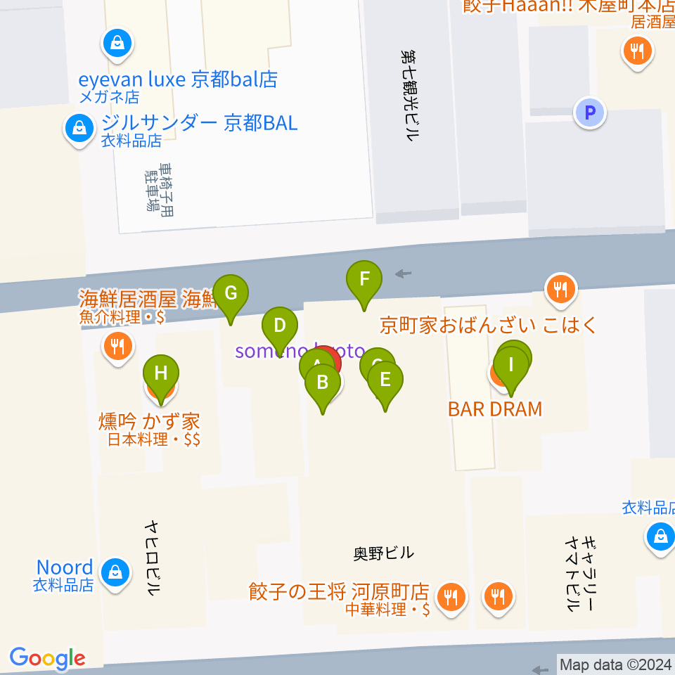 someno kyoto周辺のファミレス・ファーストフード一覧地図