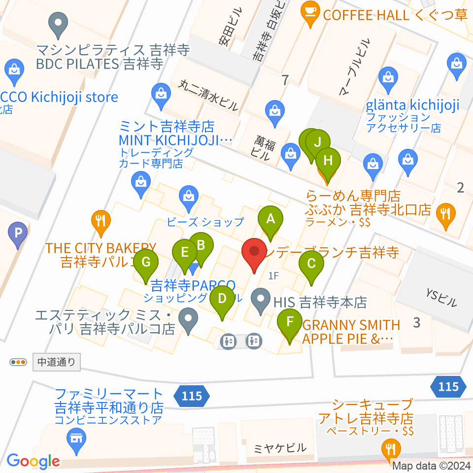 島村楽器 吉祥寺パルコ店周辺のファミレス・ファーストフード一覧地図