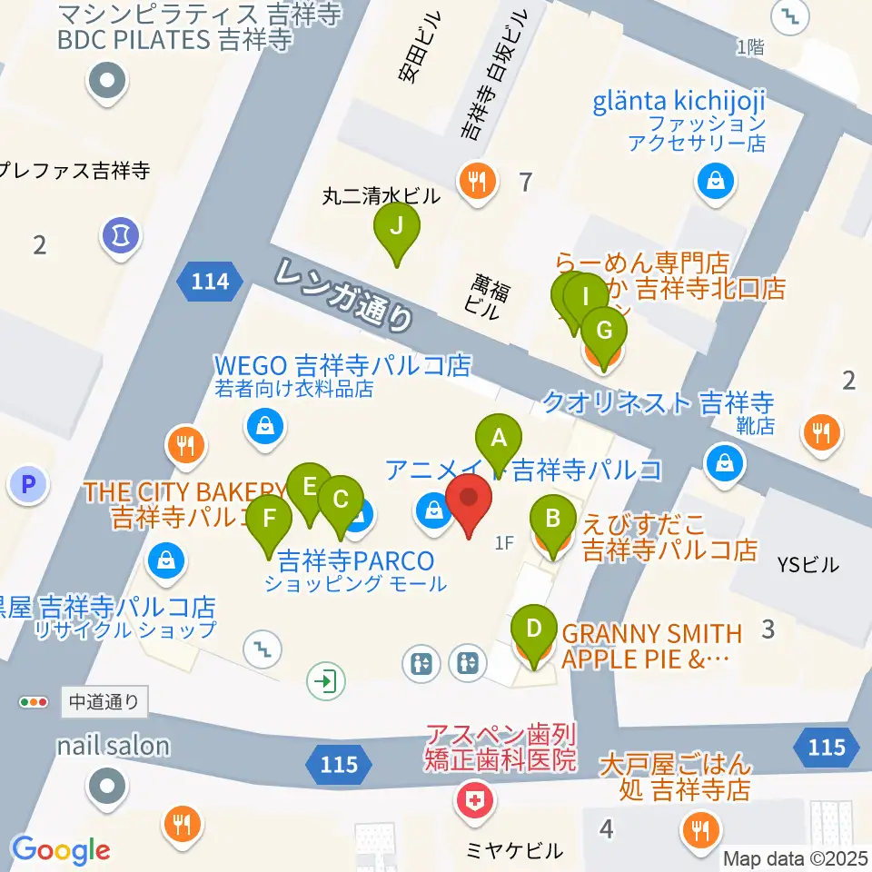 島村楽器 吉祥寺パルコ店周辺のファミレス・ファーストフード一覧地図