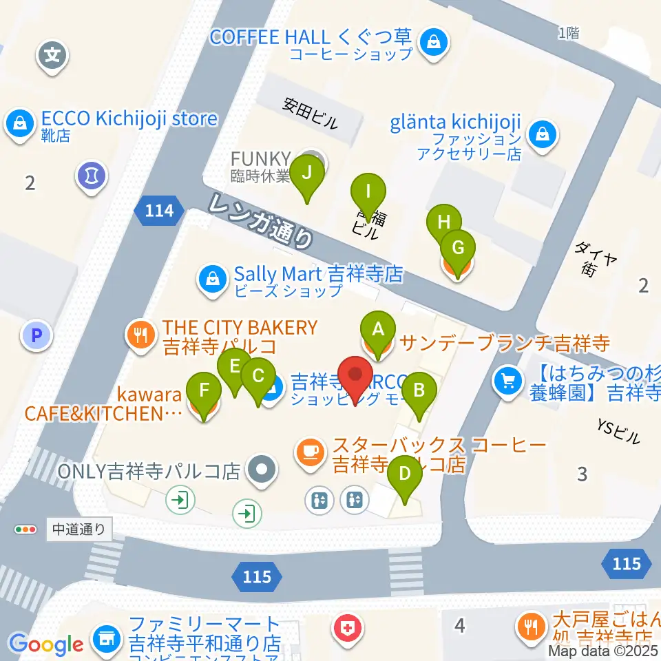 島村楽器 吉祥寺パルコ店周辺のファミレス・ファーストフード一覧地図