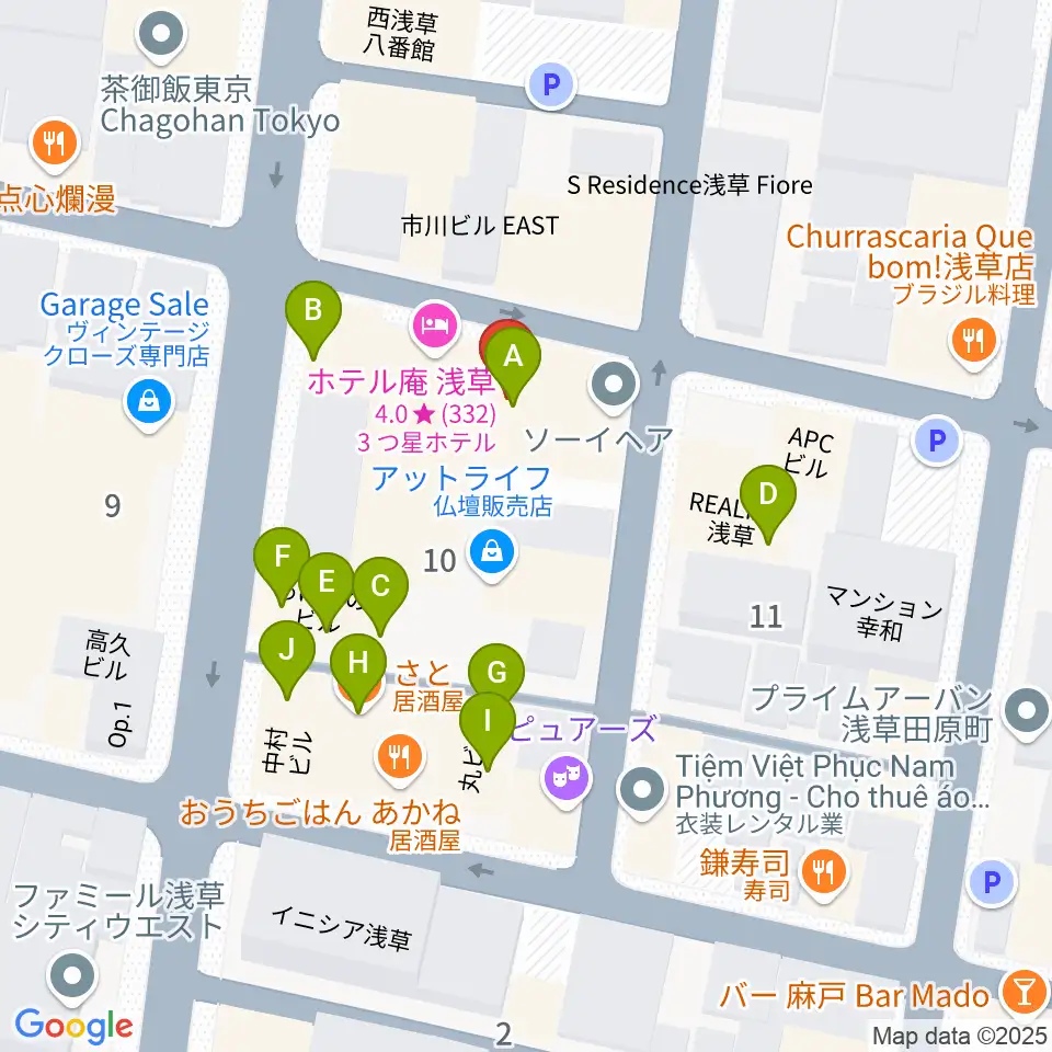 西浅草マルス周辺のファミレス・ファーストフード一覧地図