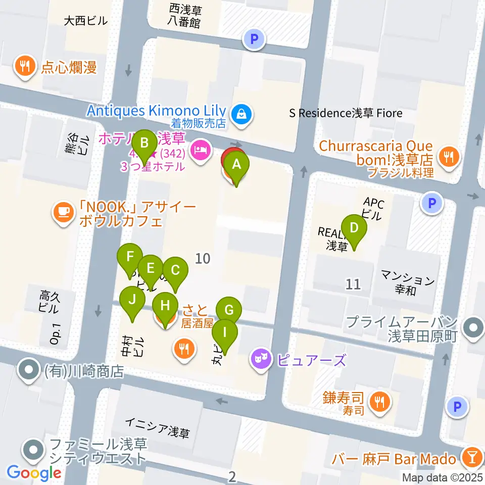 西浅草マルス周辺のファミレス・ファーストフード一覧地図