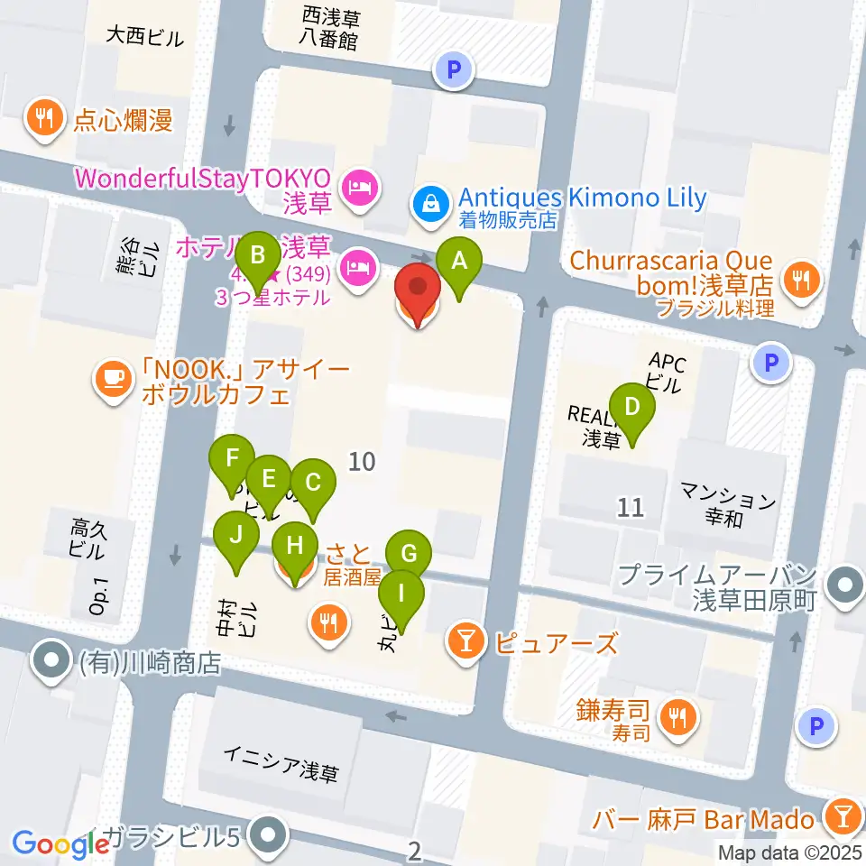 西浅草マルス周辺のファミレス・ファーストフード一覧地図