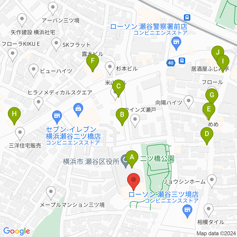 横浜市瀬谷公会堂周辺のファミレス・ファーストフード一覧地図