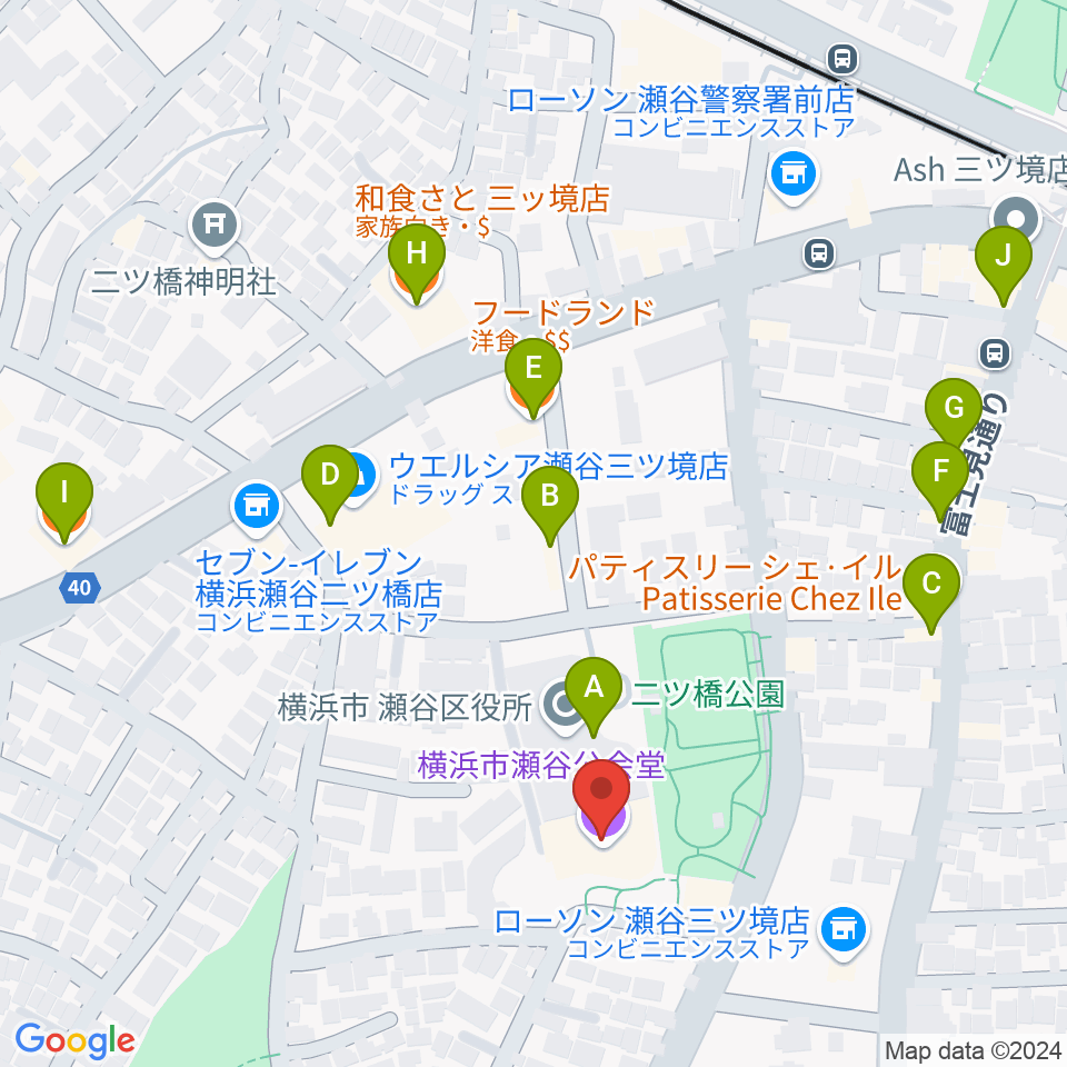 横浜市瀬谷公会堂周辺のファミレス・ファーストフード一覧地図